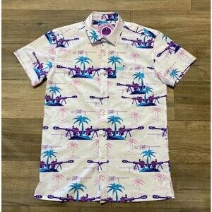 Retro Rifle The Palm V3 Mens S Button-Up Shirt White  Hawaiian Short Sleeve